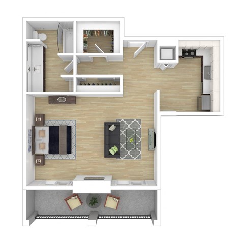 Floor plan for studio, 1 bath, 650 sqft